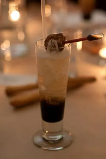 Wort Soda (beer before fermentation) with malt foam cube garnish