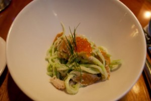 Smoked Trout/Cucumber "Linguine" at Zare