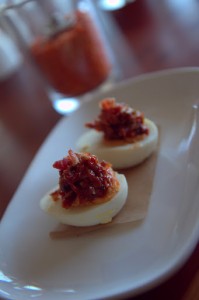 Deviled kimchi eggs