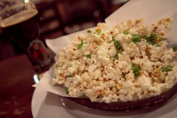 Duck fat popcorn and beer at Eiderdown