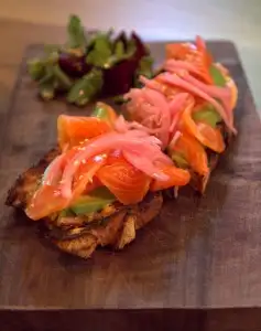 Open faced salmon sandwich