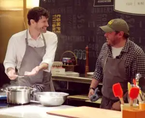 Good humor and rapport between Chefs Patterson (left) and Brock (right) on 8/2 cooking demo