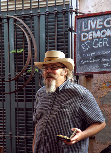 David Wondrich gives a drink history lesson in the back garden of Dead Rabbit pop-up