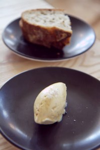 Warm levian bread with hickory-burnt butter & sea salt, tasting a lot like salted caramel