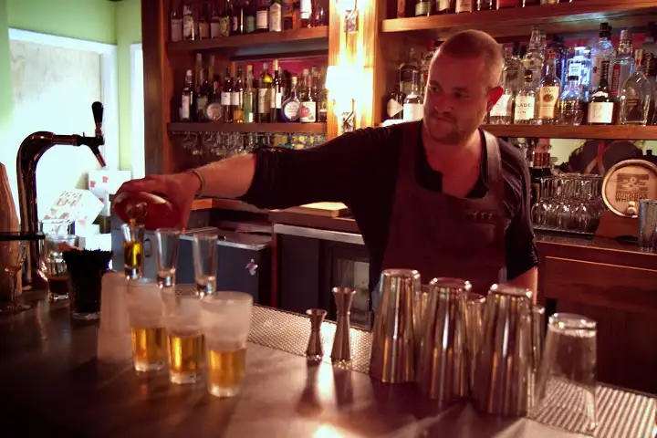 Russell Davis lines up a few Fireball Inside Her shots of Fireball Whisky & Cider