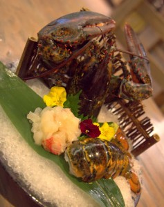 Live lobster (first served raw, then claws fried) at Izakaya Kou