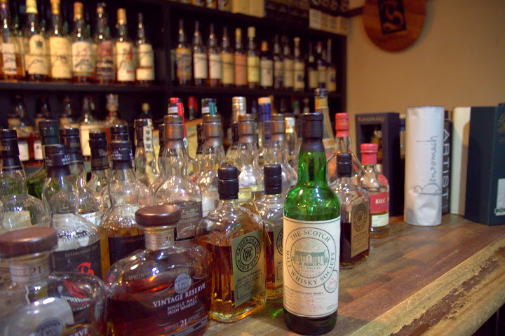 The whisky stash at the tiny basement bar Campbeltoun Loch