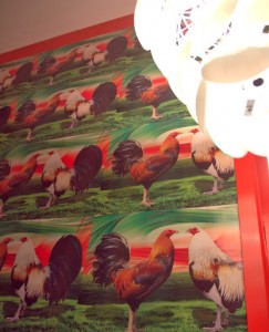 Rooster wall by the bathroom