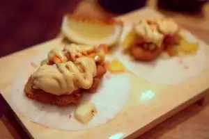 Panko shrimp tacos on jicama