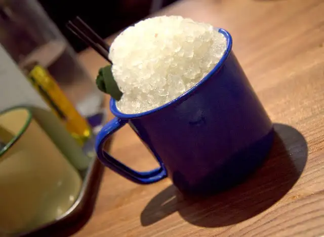 The most vacation-like drink on the menu: Hua Hin Beach, a blend of Pampero dark rum, coconut cream, lime, salt, kaffir lime, and, yes, a splash of beer (in this case, stout)
