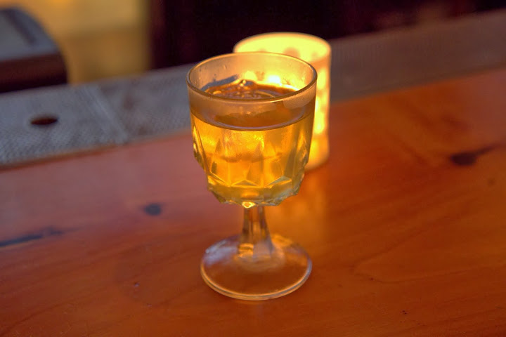 Erik - California Milk Punch: Osocalis brandy, Appleton V/X Jamaican rum, Batavia Arrack, clarified milk, spiced syrup from Jerry Thomas' Bartenders Guide: How to Mix Drinks 1862