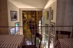 View from upstairs table at Coso over cobblestone streets