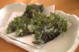 Natto fried in shiso leaves at Yuzu