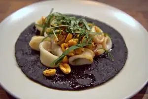 Squid on squid ink tortillas at Taco Maria in OC (see Wandering Traveler)