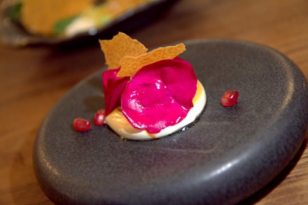 Beet & rose dessert at Mourad, one of the recent notable new restaurant openings