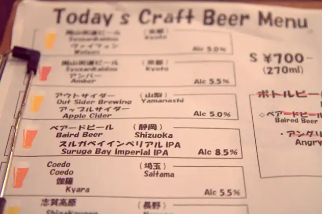 Daily changing beer menu at Tadg's