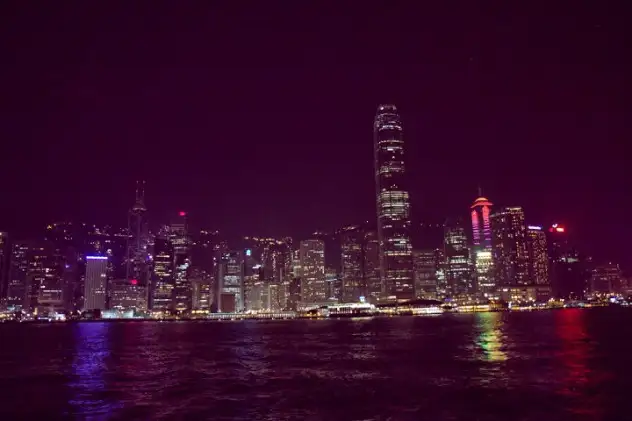 Hong Kong by ferry at night