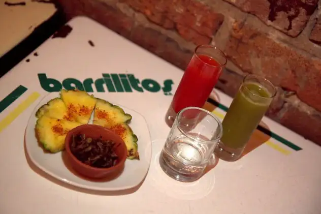 Sangrita, verdita, mezcal & chapulines
