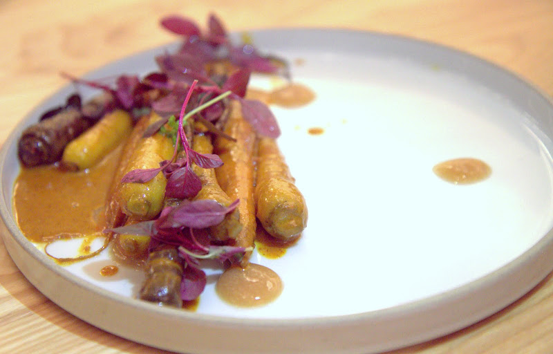 Heirloom carrots ($14) marked by red curry, tamarind, orange