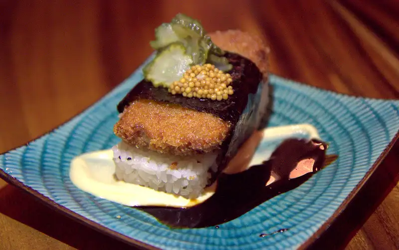 I was disappointed that Hale Ohuna (from the owner of the wonderful Koko Head Cafe) closed days after I ate there. The restaurant was only a few months old and while entrees were not as strong as starters, the intimate, two-floored space was inviting and fun while this pig's face musubi was one of the best, more creative dishes I had this whole trip