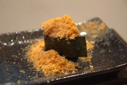 Ju-Ni's salmon roe in shaved ankimo