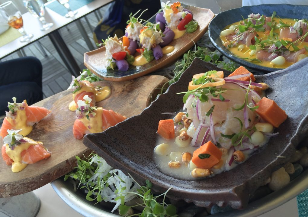 A La Mar spread of ceviche, tiradito and causas