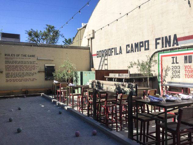 Campo Fina's back patio and bocce ball