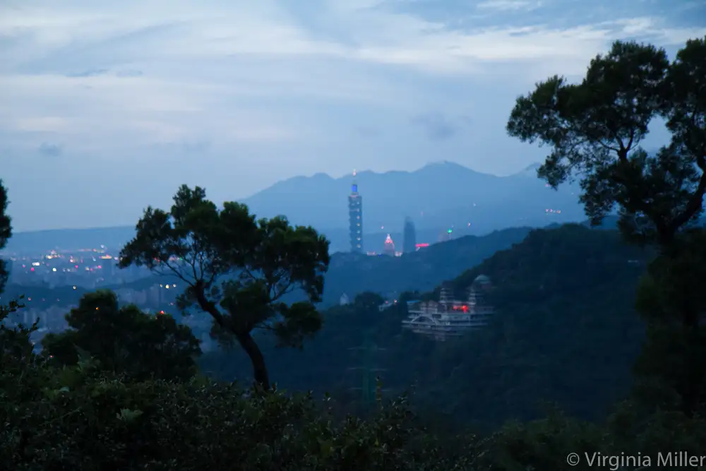 View of the Taipei 101 tower and downtown Taipei from the tea houses up in the hills of Maokong, Taipei