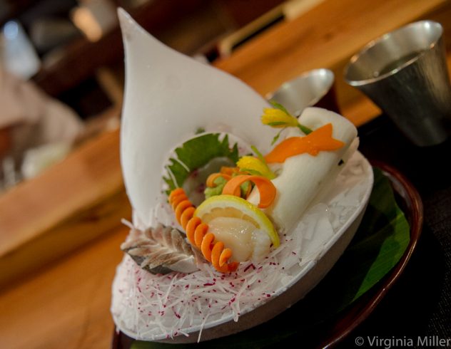 Maruya's sashimi course under an ice dome