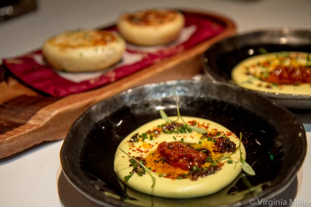 Campton Place's divine naan buns and lentil dip/pate