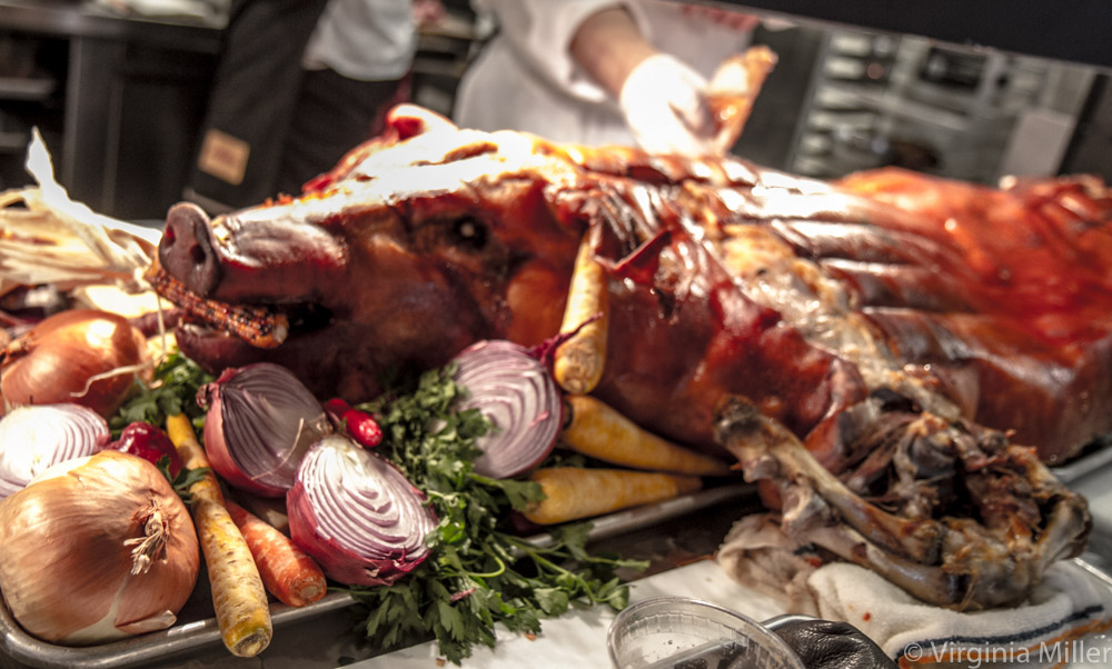 Whole Mangalitsa pig with deliciously crispy skin